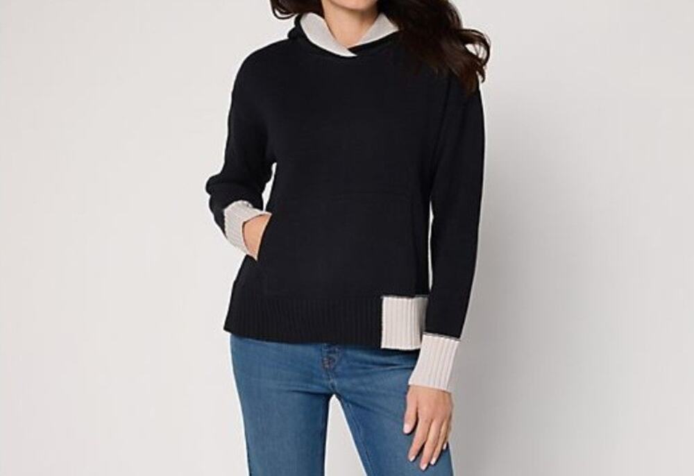 Peace Love World Color Block Hooded Sweater Black Size Med A716812 NWOT